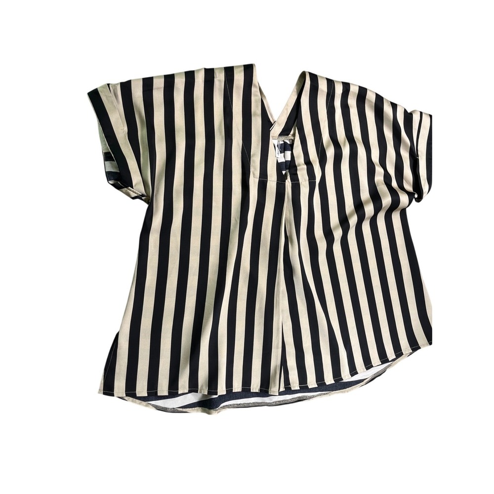 Glam Black Gold‎ Striped Short Sleeve Blouse Top Size Medium